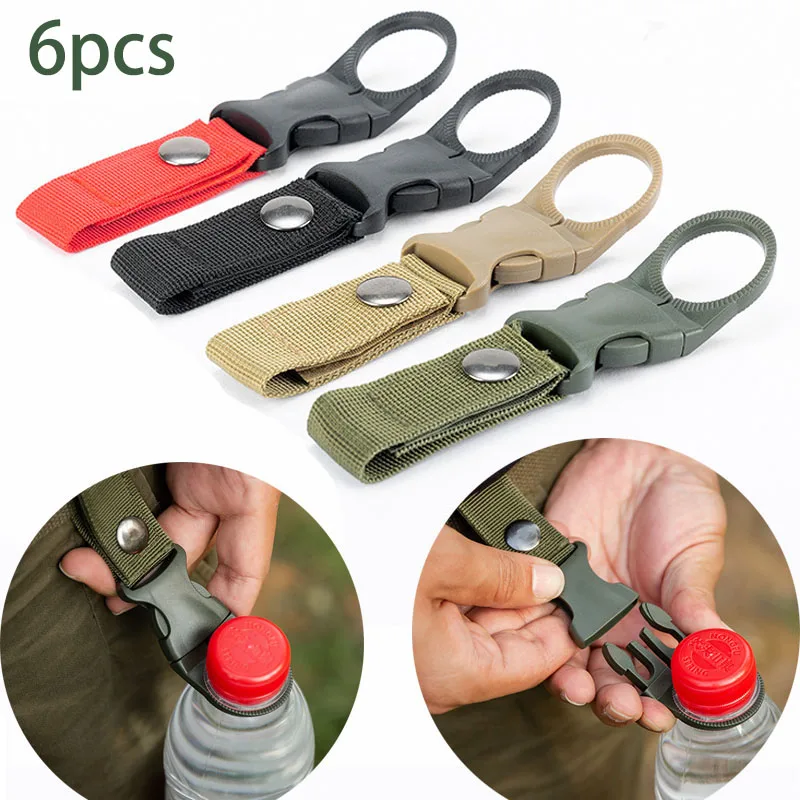 Edc Carry Kit - 6 個キャンプウェビングバックルフック水ボトルホルダークリップ屋外軍事ナイロン EDC クライムカラビナベルトバックパックハンガー