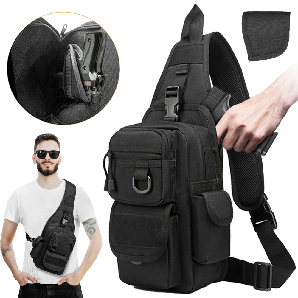 Edc Carry Backpack - 戦術ピストルバッグ隠しキャリーガンバッグクロスボディスリングバックパックショルダーチェストバッグピストルホルスター付きEDCポーチハンティング用