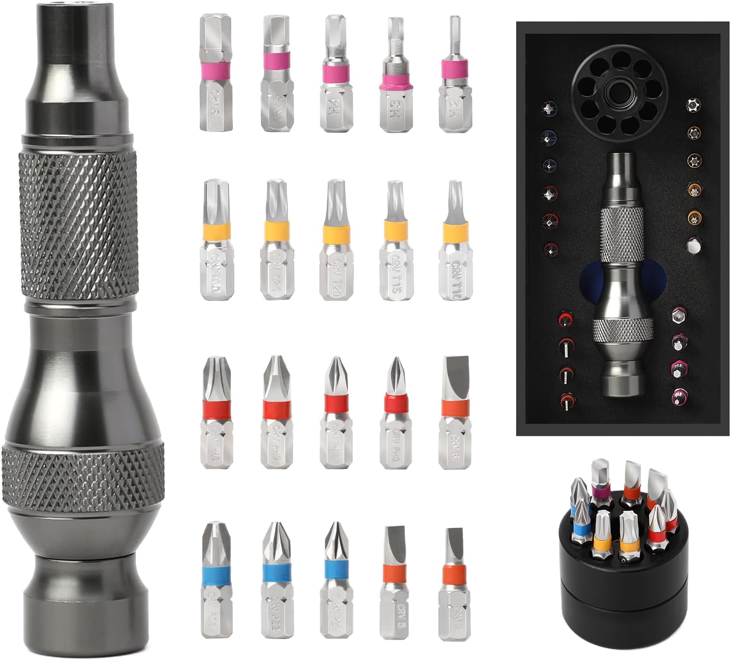 Micro Screwdriver Kit - ユニバーサル22-in-1精密ドライバービットセット（360度回転式） ° 回転ベース付きプロフェッショナル高硬度磁気手動修理ツール