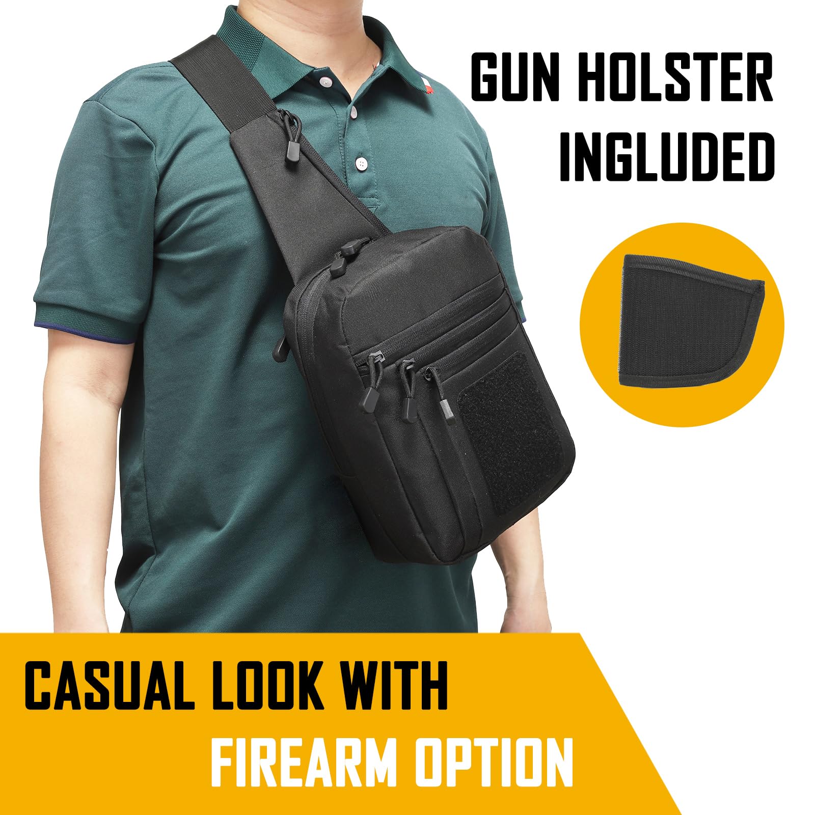 Edc Carry Holster - メンズ用隠し携帯用クロスボディバッグ、CCWスリングバッグEDCキャリーバッグショルダーナイロン高品質チェストパックガンバッグ（ハンドガン用）