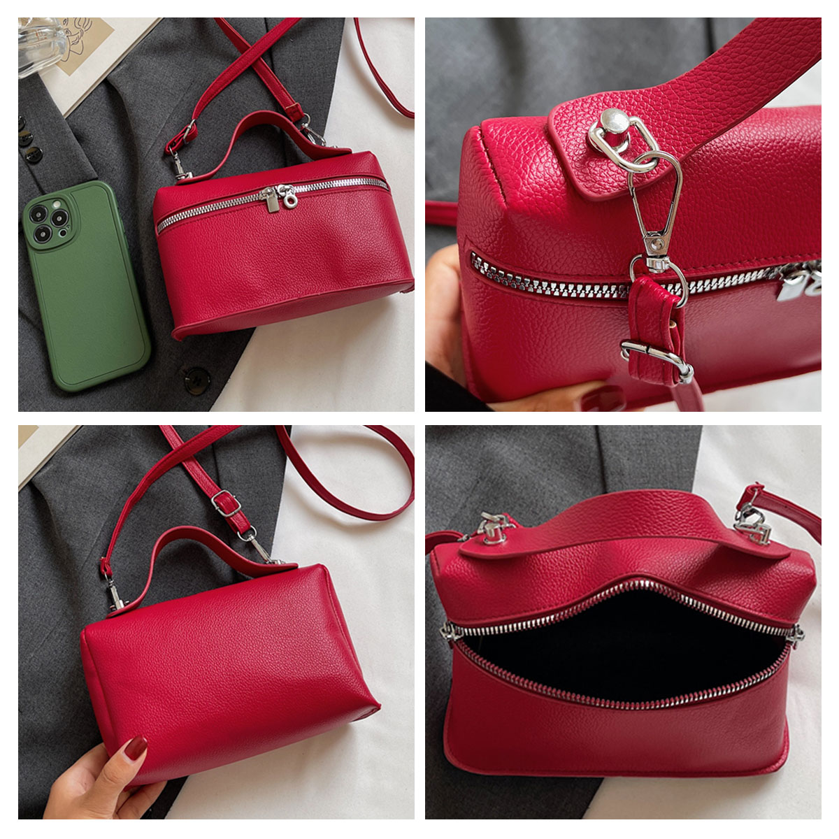 ミニマリストトレンド ソリッドカラーボックスバッグ ライチ柄 - Edc Carry Bag のレビューと価格
