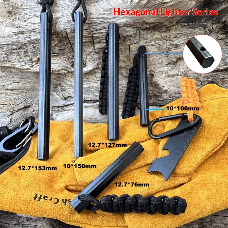 手織りロープ六角形フリントマグネシウムスティックアウトドアサ - Ferro Rod Striker のレビューと価格