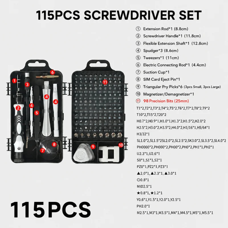 ポータブル115in1磁気ドライバーセットミニ精密修理キット - Micro Screwdriver Kit のレビューと価格