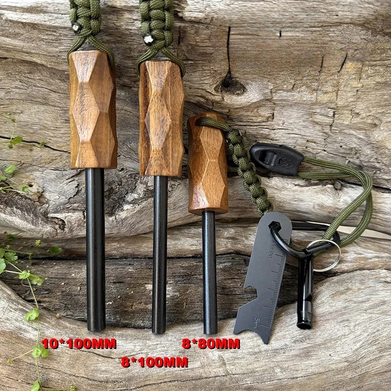 新しい屋外用フリントファイヤースターター、木製ハンドル付きイ - Ferro Rod Striker のレビューと価格