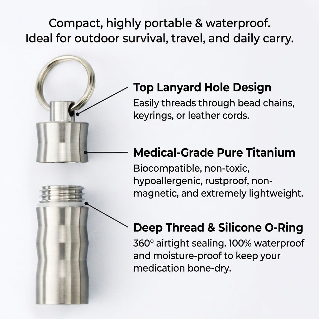 ティボシー純チタン製ピルケース 防水Oリングシール付きポケッ - Pill Fob Capsule のレビューと価格