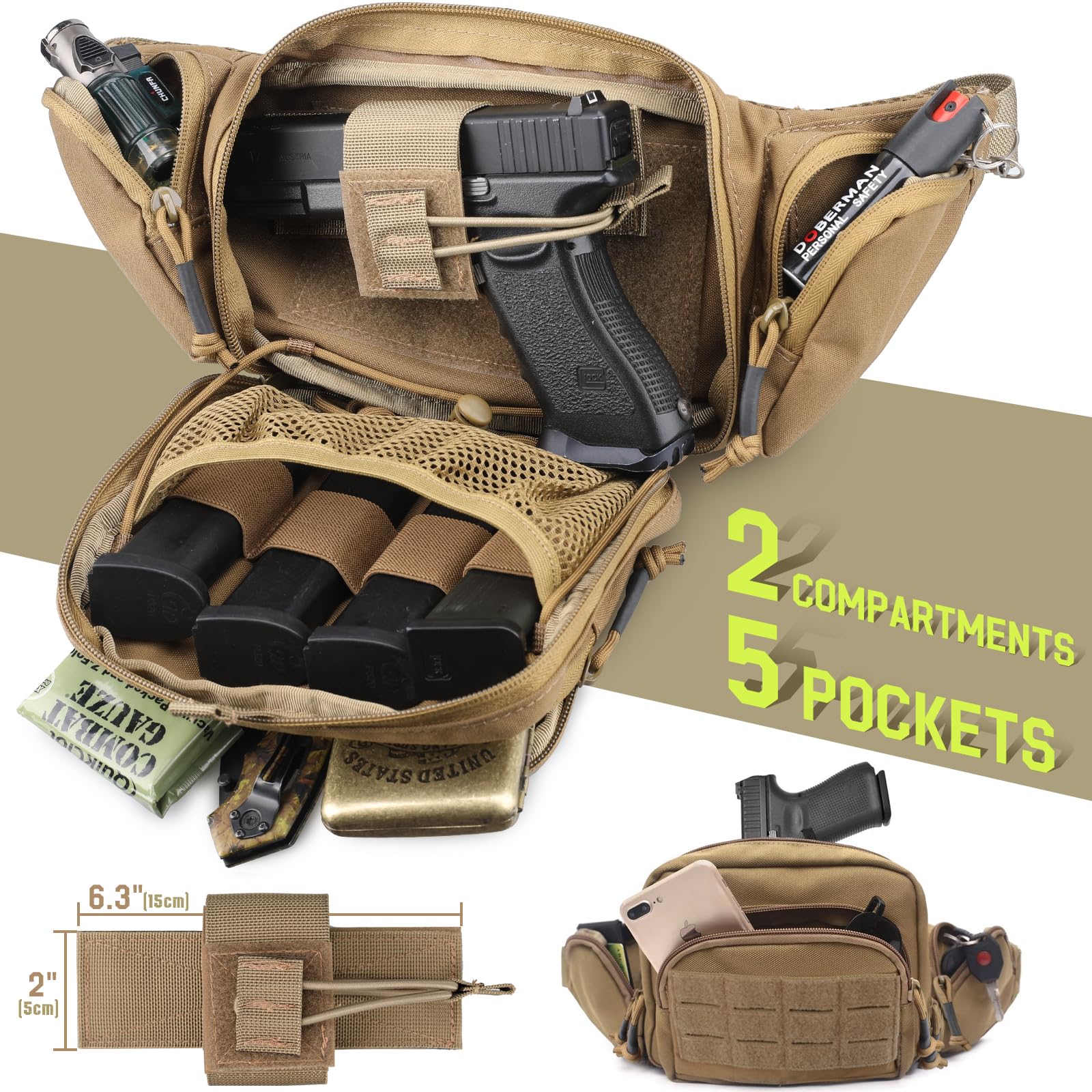 戦術的な隠蔽携帯用ファニーパックピストルポーチ、ユニバーサル - Edc Carry Pistols のレビューと価格
