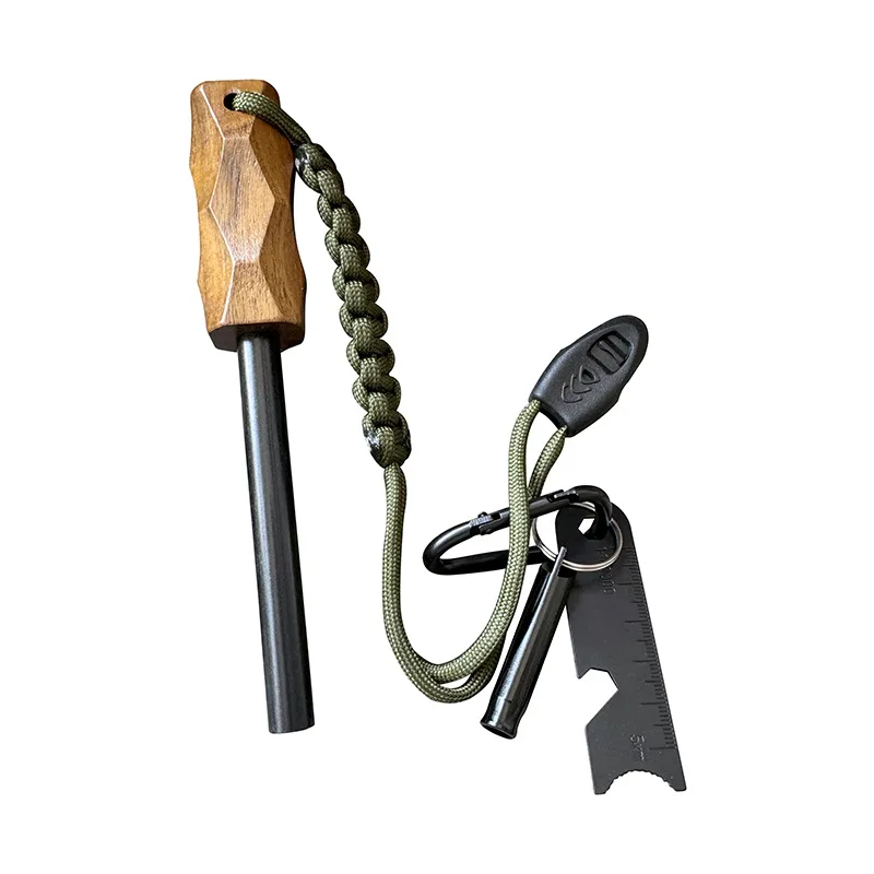 新しい屋外用フリントファイヤースターター、木製ハンドル付きイ - Ferro Rod Striker のレビューと価格