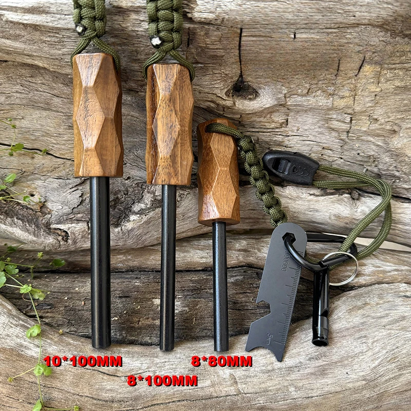 新しい屋外用フリントファイヤースターター、木製ハンドル付きイ - Ferro Rod Striker のレビューと価格